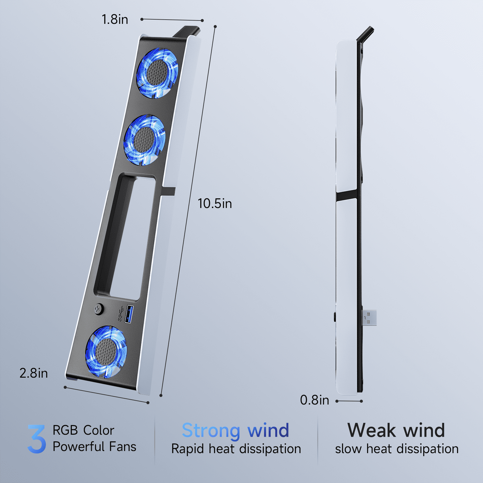 PS5 Slim Cooling Fan,Cooling System for PS5 Slim Digital/Discs Edition with 3 Fans/USB 3.0 Port,PS5 Slim Cooler Accessories with LED Light,Not for PS5 2020 and PS5 Pro thumbnail 8