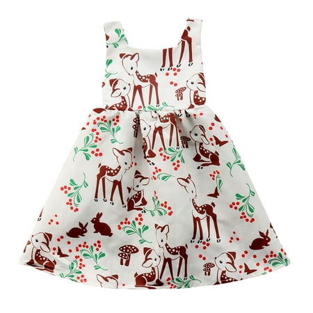 Styles I Love Baby Toddler Girl Deer Rabbit Print Multicolor Holiday A-Line Sleeveless Sundress Party Casual Dress (80/6-12 Months)