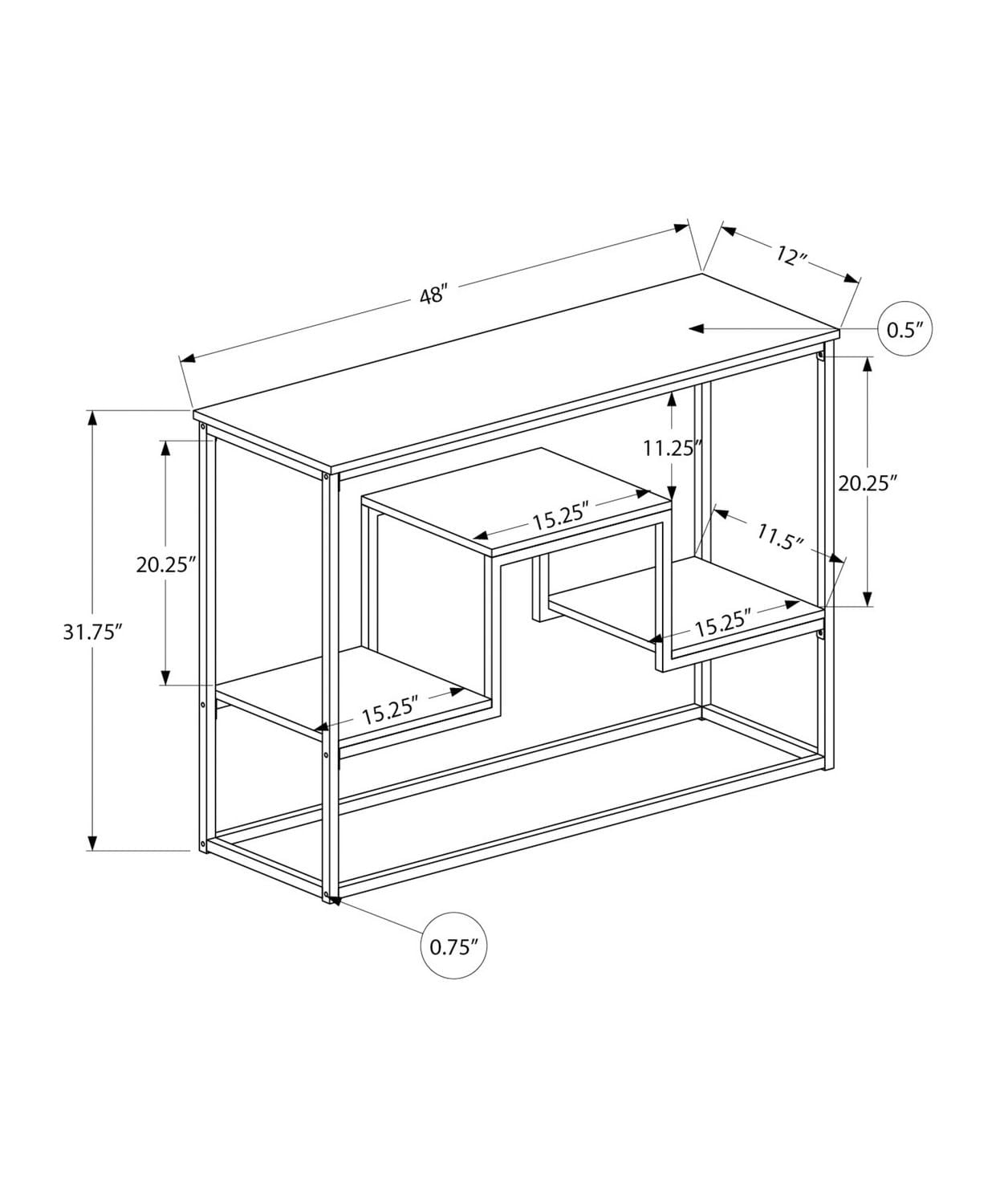 Monarch Specialties Table D'appoint, Console, Entrée, Étroit, Sofa, Salon, Chambre À Coucher, Métal, Stratifié, Brun, Noir, Contemporain, Moderne