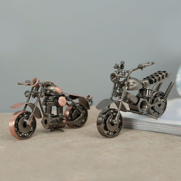 Escultura de Motocicleta de Hierro y Metal para Decoración de Mueble de Tv o Entrada Del Hogar, 14 X 7 X 6 Cm, Color Rojo o Plateado.