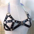 thumbnail image 3 of Arnés de tiras de cuero Ajustable Ahueca hacia fuera Cupless Cage Cinturón para el cuerpo Gótico 黑色 + 镭射 jinwen sujetador de jaula arnés bralette, 3 of 8