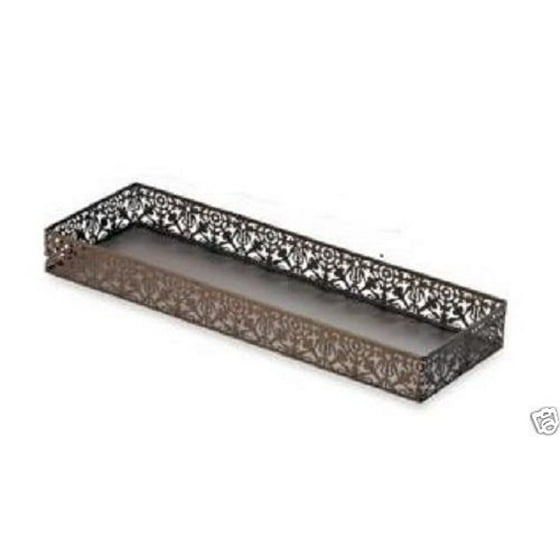 TAYMOR TOILET TANK TOP VANITY TRAY ORGANIZER METAL LACE LOOK, BRONZE