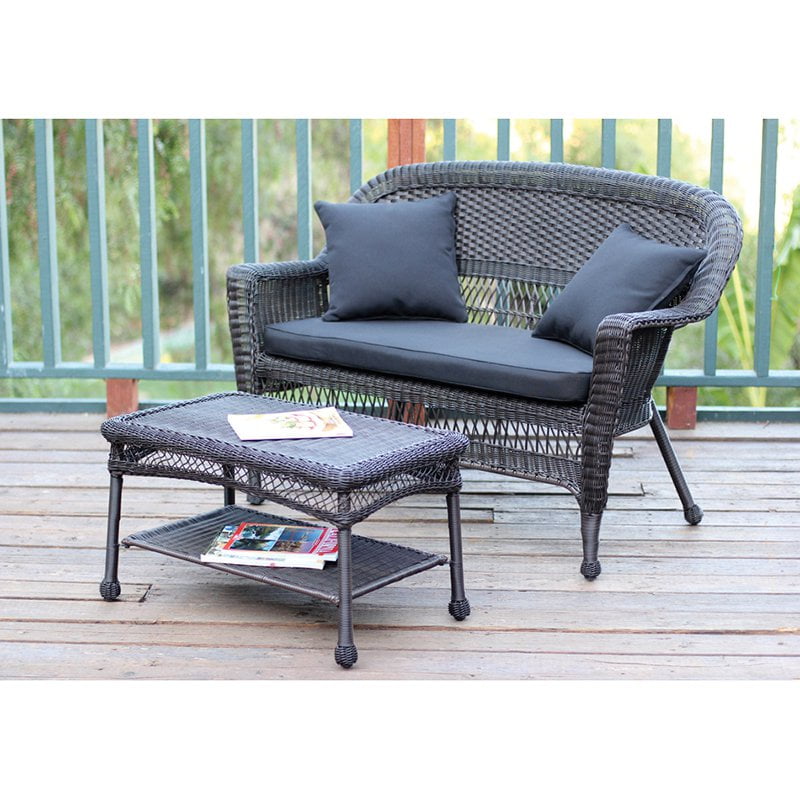 Jeco Wicker Patio Loveseat and Coffee Table Set