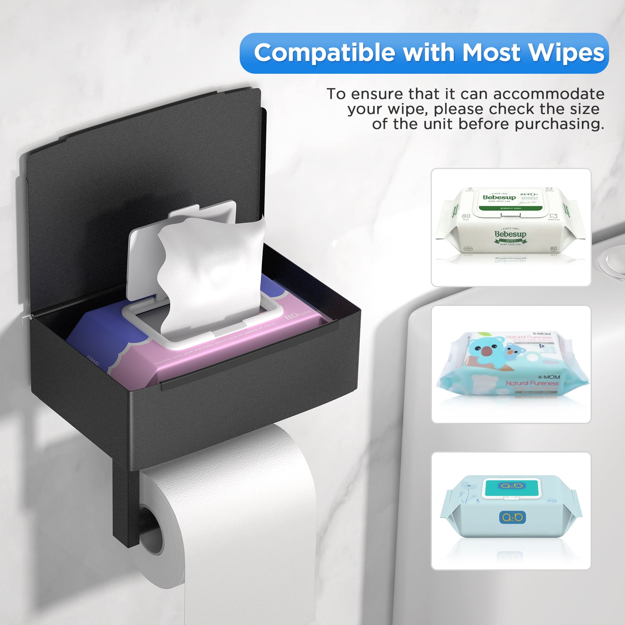 Toilet Paper Holder with Flushable Wet Wipes Dispenser & Storage Small