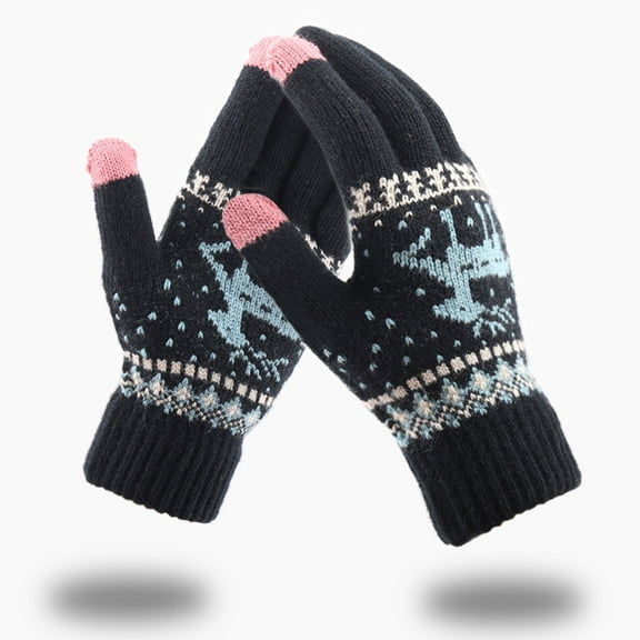 Luxalzxs Christmas Thick Knit Gloves for Women Winter Deer Knitted Warm Gloves Touchscreen Texting Gloves
