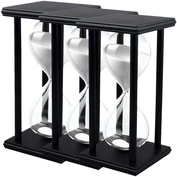 Reloj de Arena Decoración SandGlideWhite 3Pzas 30min Negro/Blanco Madera/Vidrio/Arena.