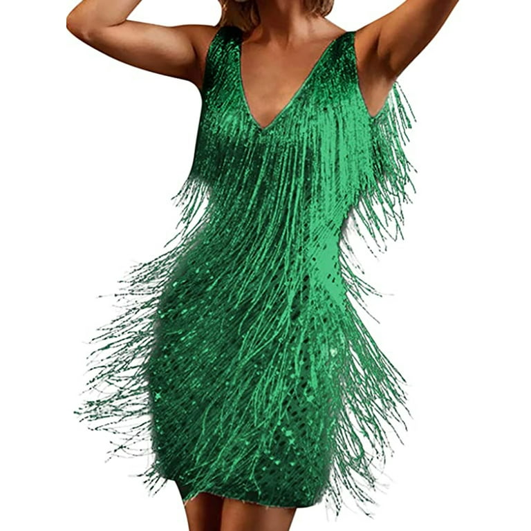 Emerald Shimmer Backless Tassel Bodycon Dress Emerald Shimmer Backless Tassel Bodycon Dress