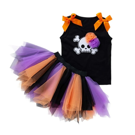 MEZZALL Halloween Hallowmas For Girls Toddler Vest And Handmade Dress Outfits Sets Casual Party Wear For Baby 1-7 Years Old Relaxed Fit Child Clothes Sets