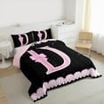 thumbnail image 3 of Manfei Personalized Letter D Full Size Comforter Sets,Bow Monogrammed Theme Bedding Comforter Set,Pink Black Bedding Sets For Girl Teens,Ultra Soft Bedroom Decor Reversible,3 Pieces, 3 of 8