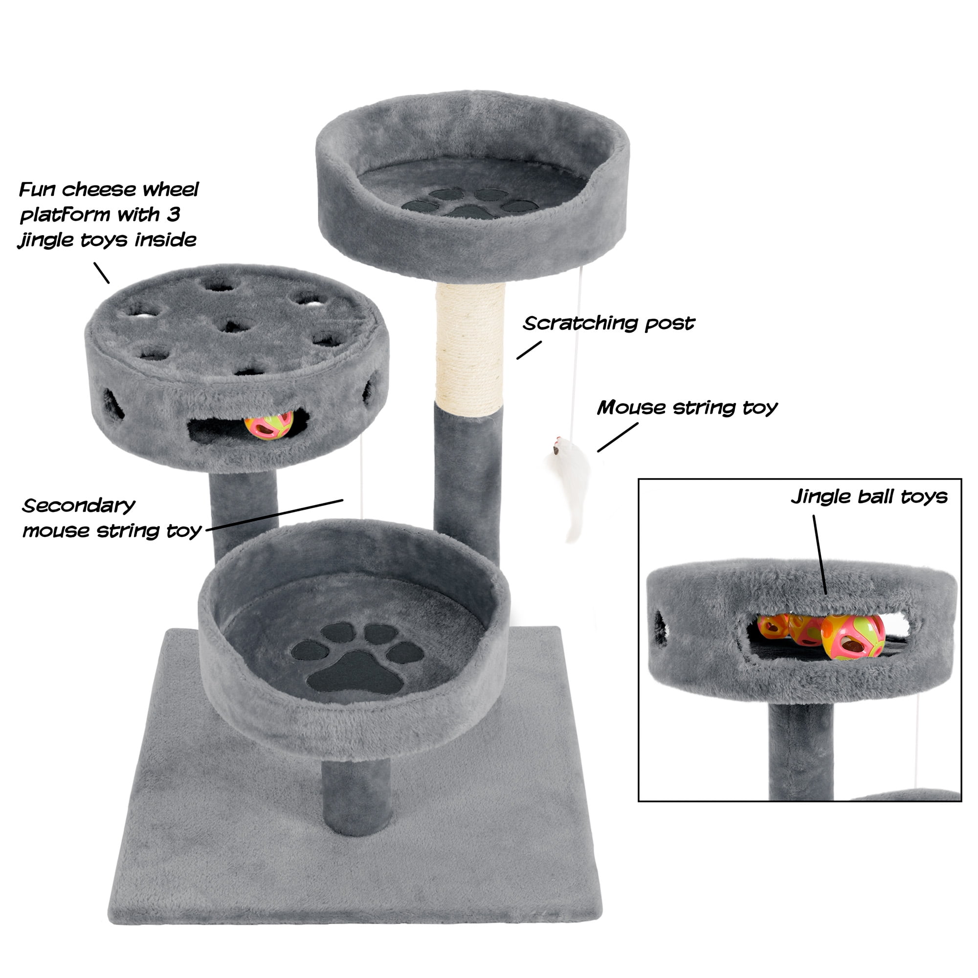 PETMAKER Tall Cat Tree Condo with Perches, Scratch Post, and Wheel Toy