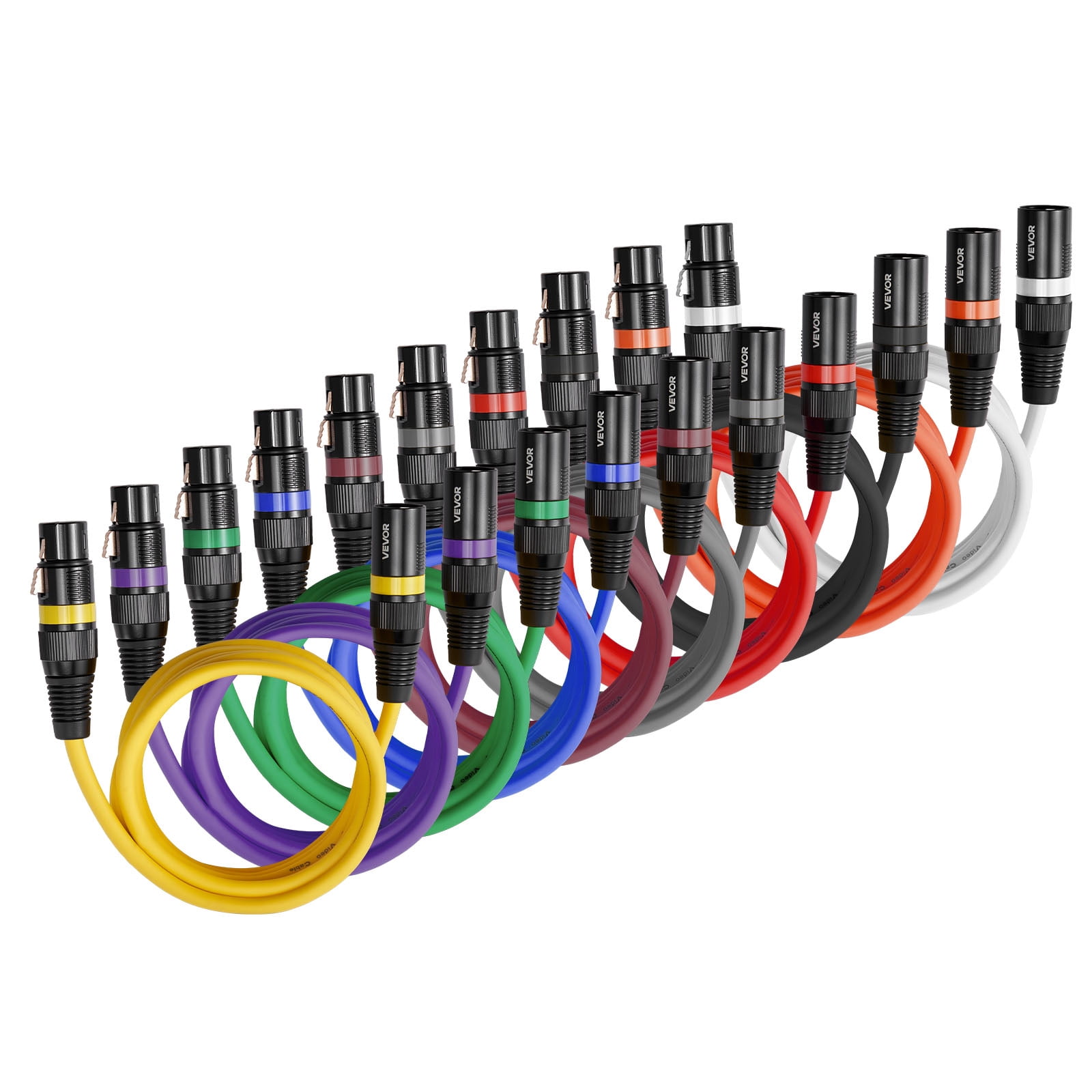 VEVOR XLR Cable 6.5 ft, 10 Pack, Shielded Balanced DMX Male to Female Microphone Cables, Gold-Plated 3-Pin XLR Mic Speaker Cord Wire, for Stage Lighting,Microphones,Amplifier, Mixer, Speaker Systems