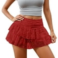 thumbnail image 2 of Lace Tiered Mini Skirt for Women Y2k Ruffled Pleated Half Slip Low Rise Flowy Short Skirts Underskirt, 2 of 5