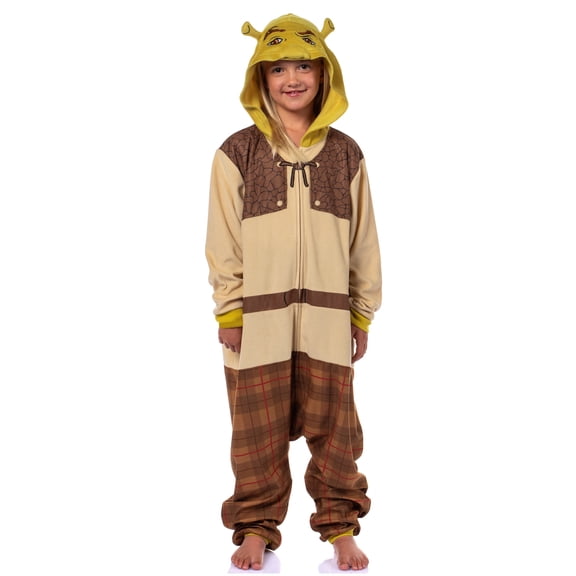 DreamWorks Shrek Boys' Ogre Character 3D Face Ears Hooded 1 Piece Sleep Union Suit Footless Pajama For Kids Loungewear