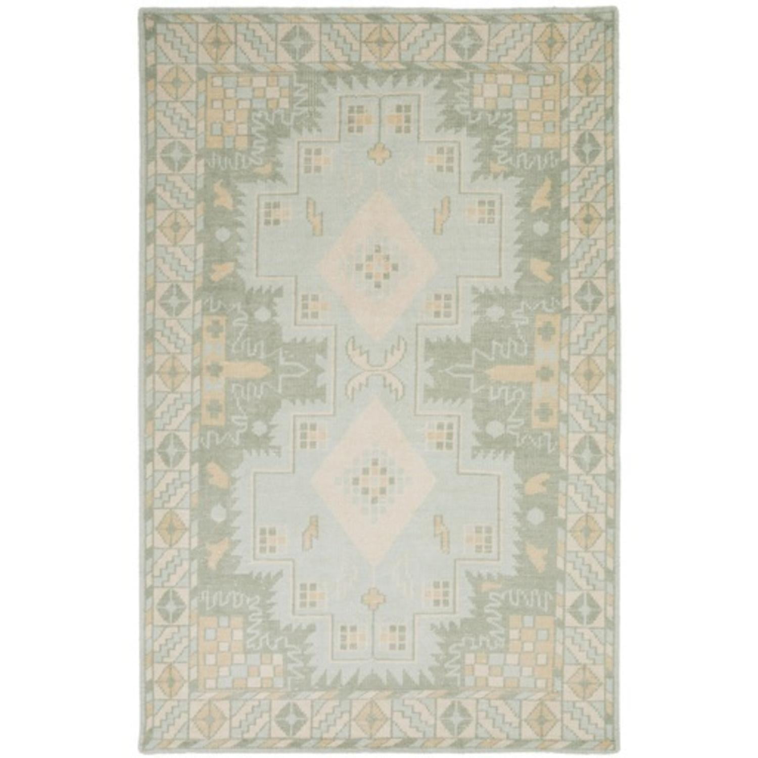 2' x 3' Turkish Symmetry Seafoam Green and Faded Gold Hand Knotted Area