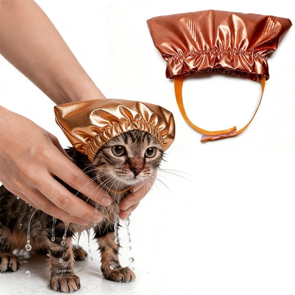 Reusable Pet Shower Cap Waterproof Adjustable Bathing Hat for Dogs Cats 360° Ear Protection Grooming Accessory for Home Bathing Grooming Salons(Brown,S)
