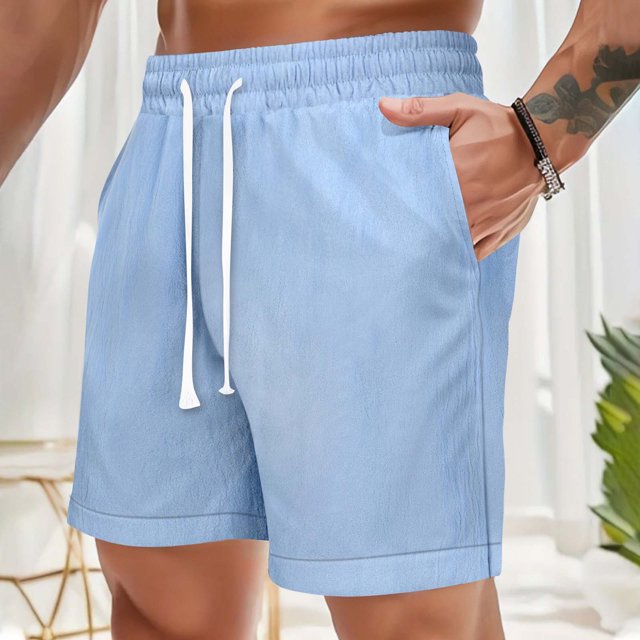 pstuiky Pantalones cortos de gimnasio para hombre, Pantalones de playa holgados con cordón para hombre, de color liso, informales, a la moda, para hacer ejercicio Pantalones cortos de golf