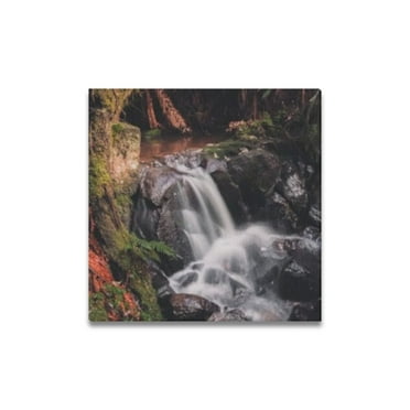 Set of 4 Forest Waterfall Retreat Oil Paintings 16x16 Inch Hand-Painted Canvas Wall Art for Living Room Bedroom Decor with Green Tones and Modern Style, Ready to Hang, Perfect for Home or Office Spac