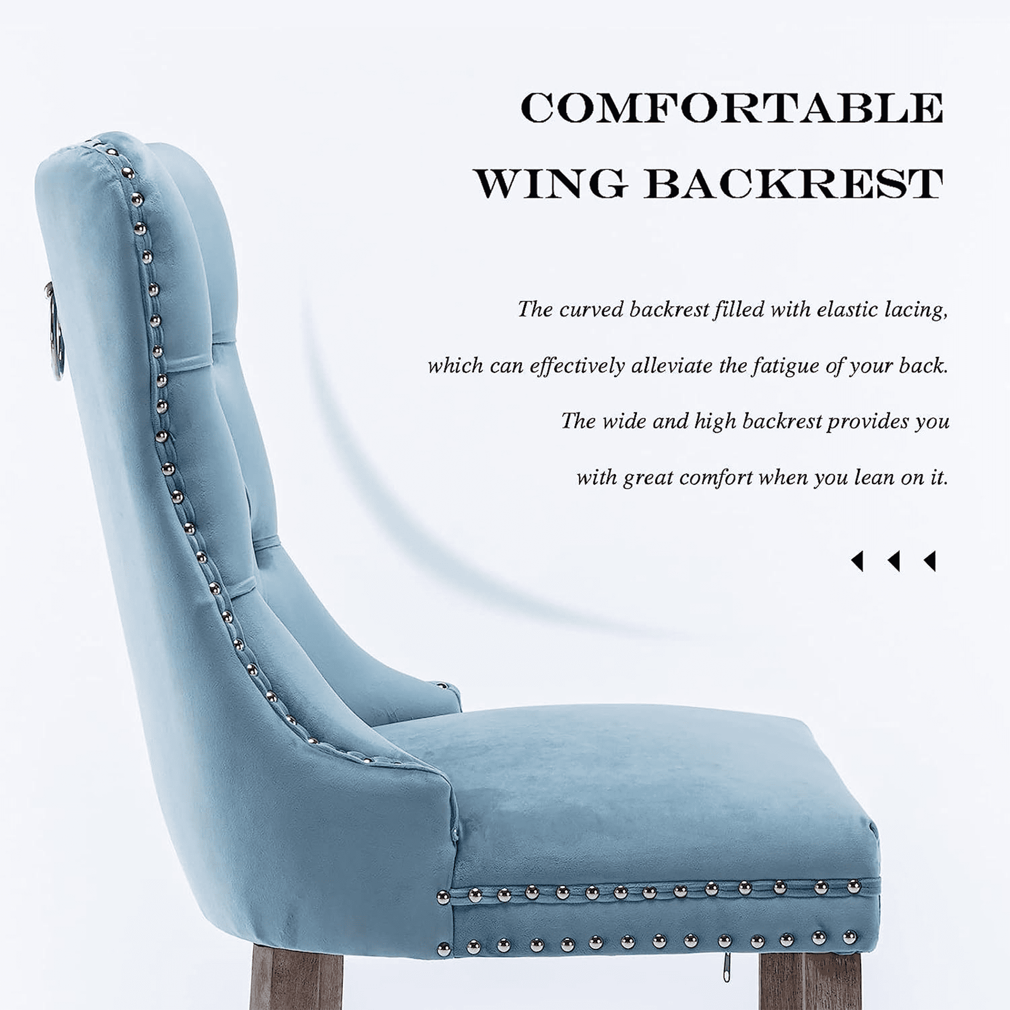 PORKISS Dining Chairs Set of 4, Upholstered High-End Tufted Dining Room Chair with Back Ring and Nailhead Trim, Modern Velvet Chairs with Solid Wood Legs for Kitchen,Light Blue