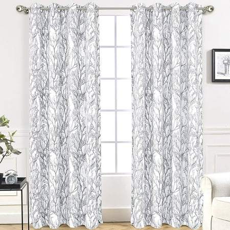 Pattern Drapes Curtains DriftAway Tree Branch Botanic Pattern Painting Room Darkening/Thermal Insulated Grommet Lined Window Curtains, Set of Two Panels, each size 52