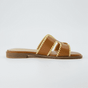 Cushionaire Voyage Cutout Strap Slides for Women - Slip On Summer Flats, Comfortable and Trendy Vacation Style Sandals for Women