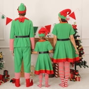 Christmas Elf Costumes Parent-Child Holiday Green Elf Outfits Xmas Family Matching Clothes for Kids Girls Boys Women Men