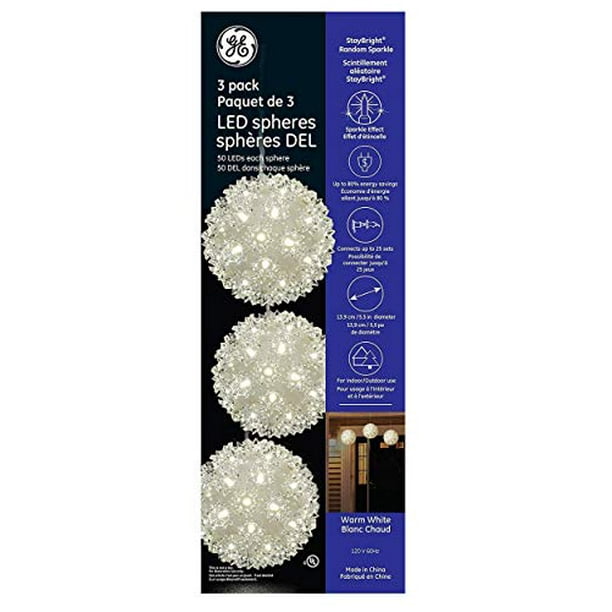 GE StayBright Energy Smart Random Sparkle 50 Effect LED Spheres, 3 Pack