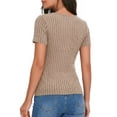 thumbnail image 3 of MOYIKO Wrap Tee Shirt for Women V Neck Ribbed Tops Lightweight Stretch Slim Fit Side Button Blouse Light Coffee T-Shirt XS, 3 of 7