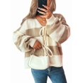 thumbnail image 2 of Women'S Loose Casual V-Neck Long-Sleeved Sweater Jacket Striped Contrast Lace-Up Knitted Cardigan Khaki XL, 2 of 9