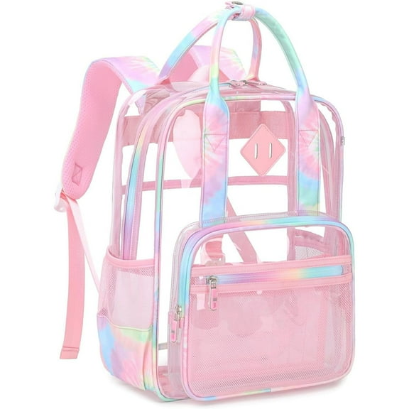 Ludolm Clear Backpacks for Stadium Approved Small Clear See Through Book Bag for School Heavy Duty PVC Transparent Backpack for Women Work