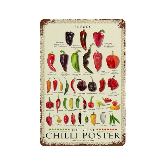 8x12 Inch Vintage The Great Chilli Poster Fresco Pepper Tin Metal Decorative Wall Paintings - Vintage Artwork for Home Decor