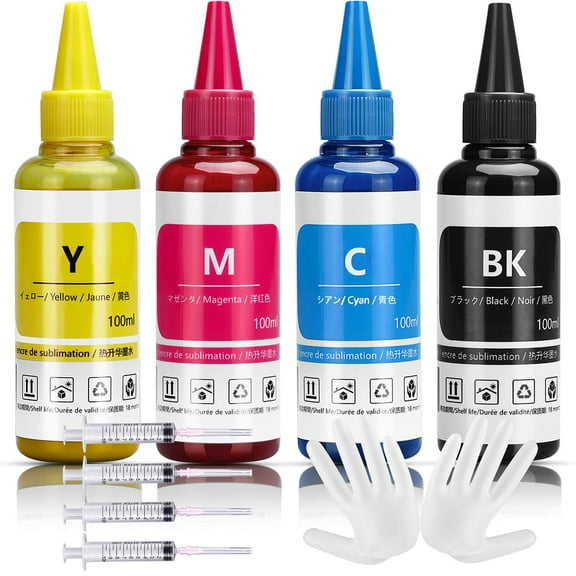 Sublimation Ink Refill Bottles compatible for Epson C88 C88  WF7720 ET2720 WF7710 ET2650 ET2750 WF2750 WF3620 Printers (Black Cyan Magenta Yellow, 4-Pack)