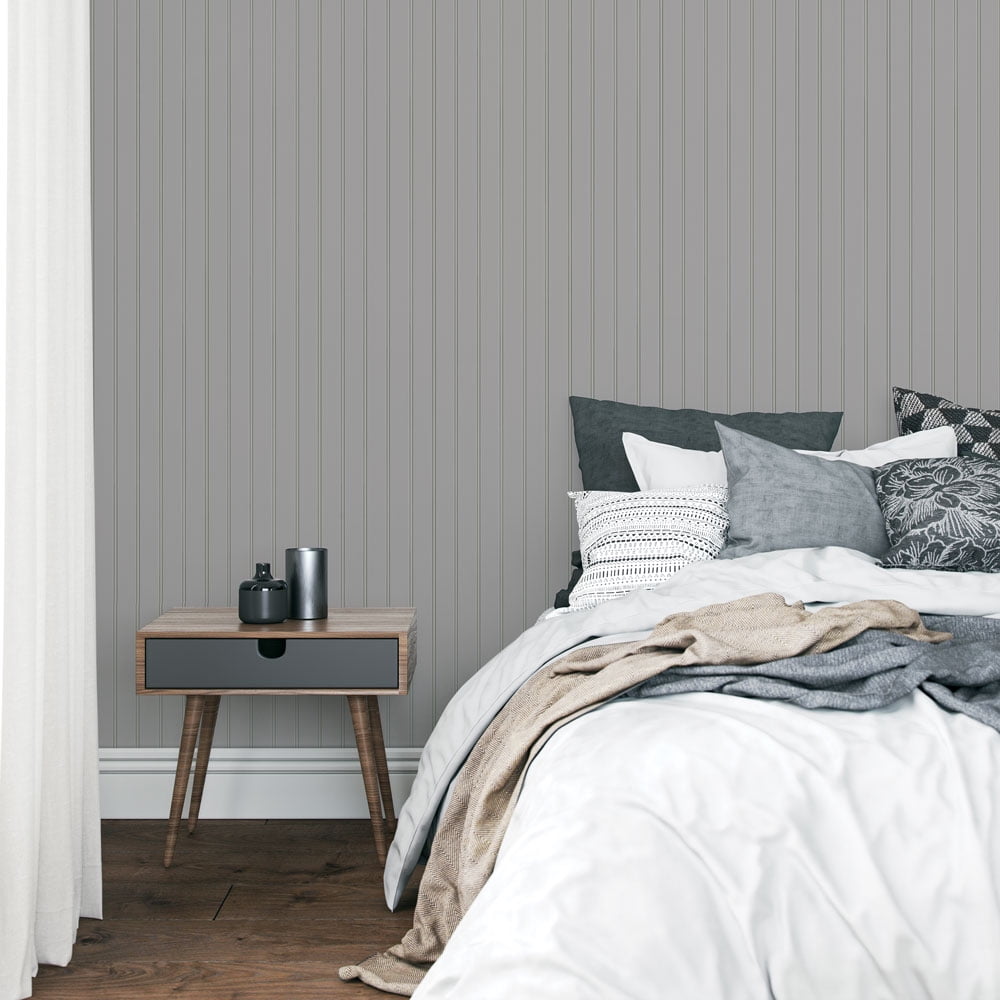 Tempaper Beadboard Grey Peel and Stick Wallpaper, 20.5" x 16.5'