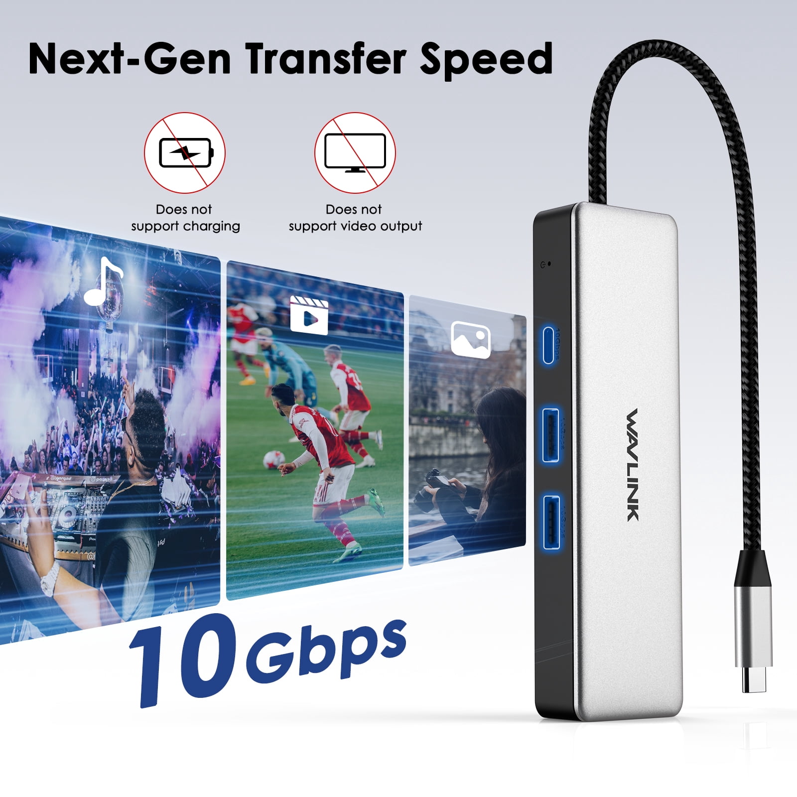 WAVLINK 4-in-1 USB-C Ethernet Hub, USB 3.2 Gen2 Hub with 1*10Gbps USB-C, 2*10Gbps USB-A and a 2.5Gbps Ethernet Port, Plug & Play