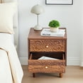 thumbnail image 4 of Wirrytor Mid century Short Nightstand with 2 Drawers, Bedside Table 2 Drawer Dresser with Embossed Pattern, Storage End Table with Wooden Legs for Bedroom & Living Room,Walnut, 4 of 9