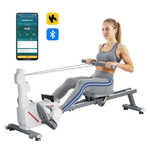 VEVOR Magnetic Rowing Machine,16-Level Quiet Resistance Adjustable, Foldable Rower Machine for Home, 350 LBS Weight Capacity, Row Machines with Dual-Slide Rail, Bluetooth APP Compatible & LCD Monitor