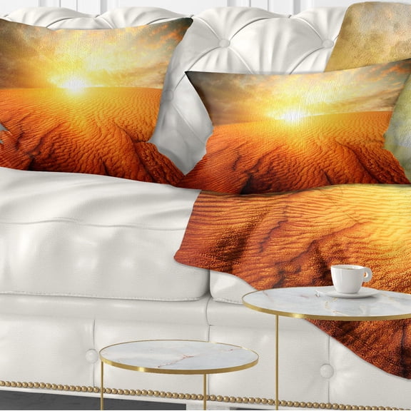 Designart Sand Landscape with Sun - Landscape Printed Throw Pillow - 12x20