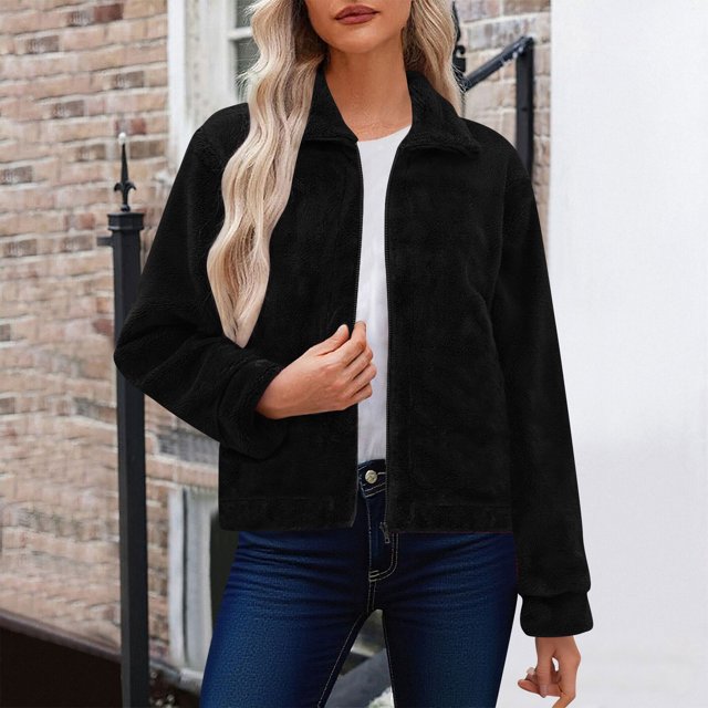 AUNVITO Women's Casual Fleece Jacket with Stand Collar and Zipper Design Stylish and Comfortable Outerwear
