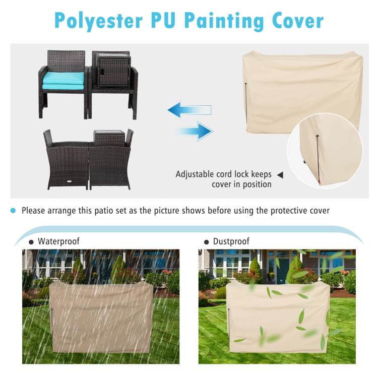 Aimee Lii 3 Pieces Patio Wicker Furniture Set with Storage Table and Protective Cover, Outdoor Patio Furniture, Turquoise Aimee Lii 3 Pieces Patio Wicker Furniture Set with Storage Table and Protective Cover, Outdoor Patio Furniture, Turquoise