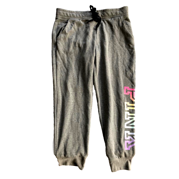 Victoria's Secret Pink Women's Multi Color Logo Graphic Skinny Jogger Pant Sweatpants Gray Size X-Large NWT