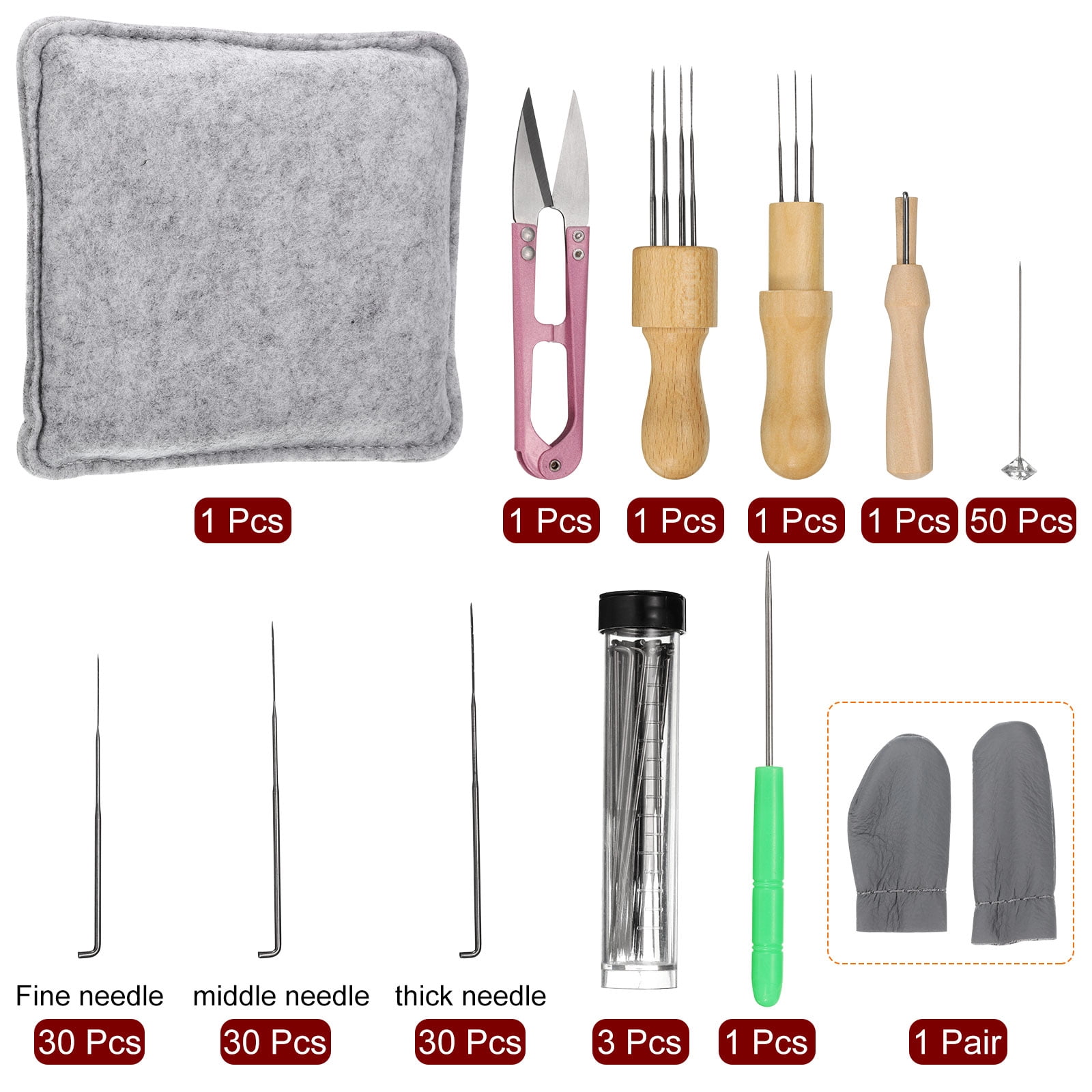 Needle Felting Kit, Wool Felting Needle Tool Holder, Needle Felting Supplies 3 Size Felting Needles