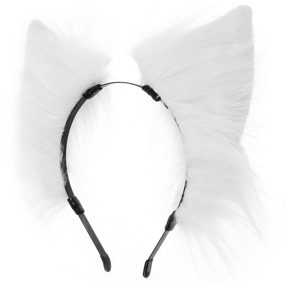 Tineasur Elegant White Furry Animal Ears Headband Cloth Decorative Hair Accessory for Cosplay Looks