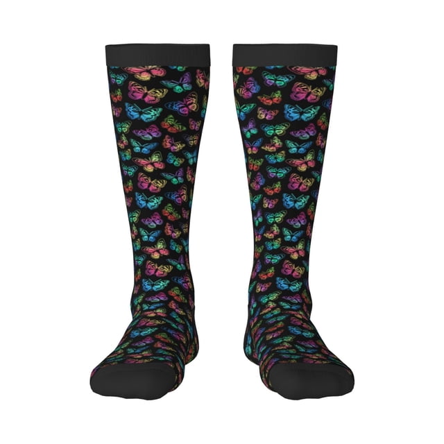 Fotbe Multicolored Butterflies Calcetas Divertidas Estampadas para Hombre y Mujer, Calcetas de Algodón hasta la Rodilla para Caminar, Correr, Enfermería y Embarazo