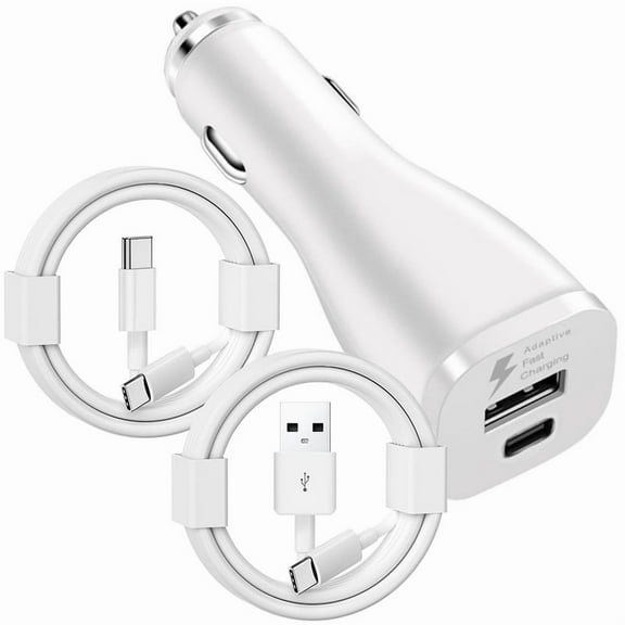 TTech USB-C PD   USB-A Dual Port Fast Charger Car Adapter   USB-C Charging Cable Compatible with iPhone 16 15 Pro Max Plus / Samsung Galaxy S24 S23 S22 S21 Ultra and Plus models, White