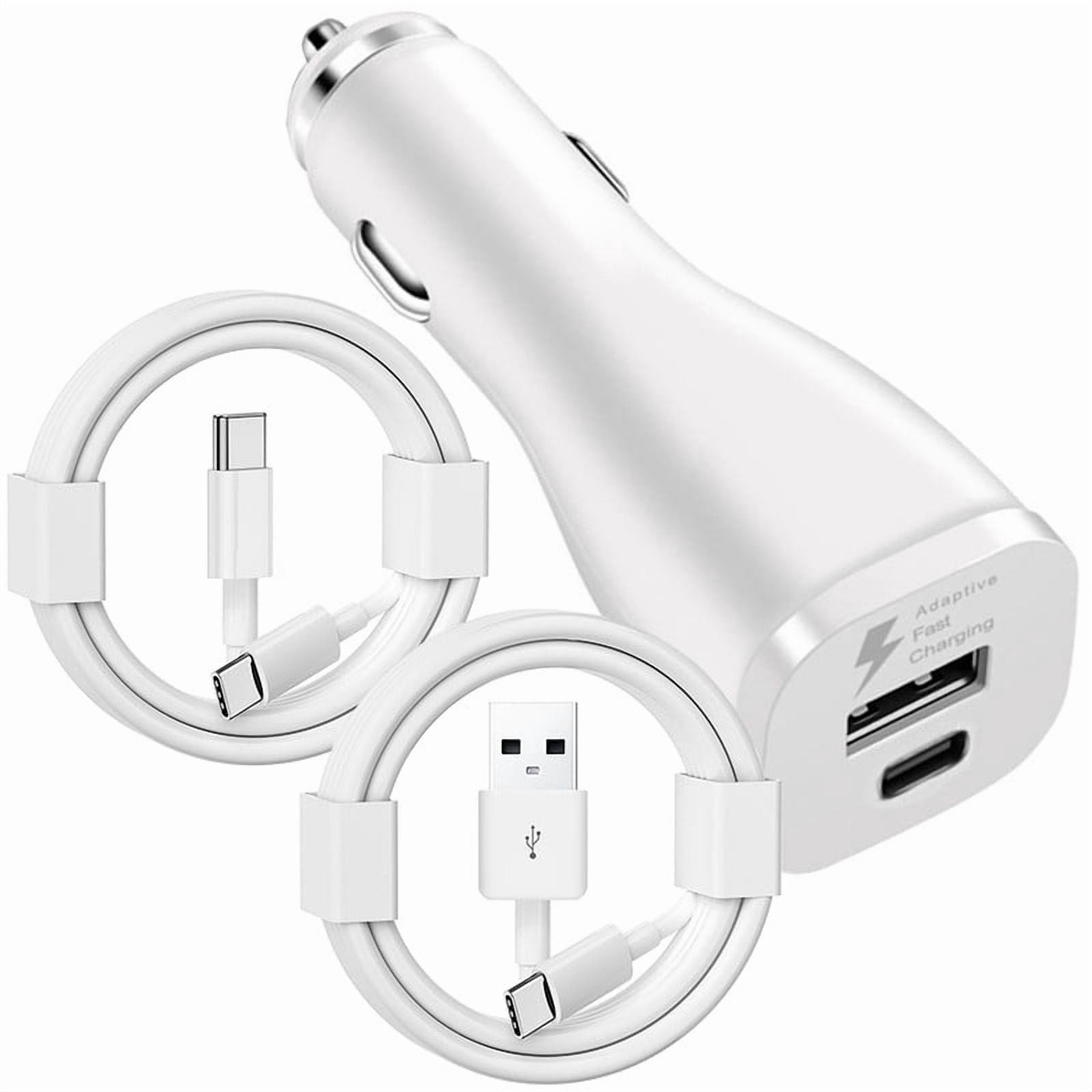 TTech USB-C PD + USB-A Dual Port Fast Charger Car Adapter + USB-C Charging Cable Compatible with iPhone 16 15 Pro Max Plus / Samsung Galaxy S24 S23 S22 S21 Ultra and Plus models, White