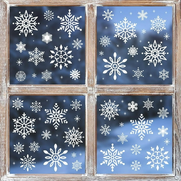 155 PCS Christmas Window Cling Sticker, White Snow for Home Party Supplies Shop Window Glass Display Decoration