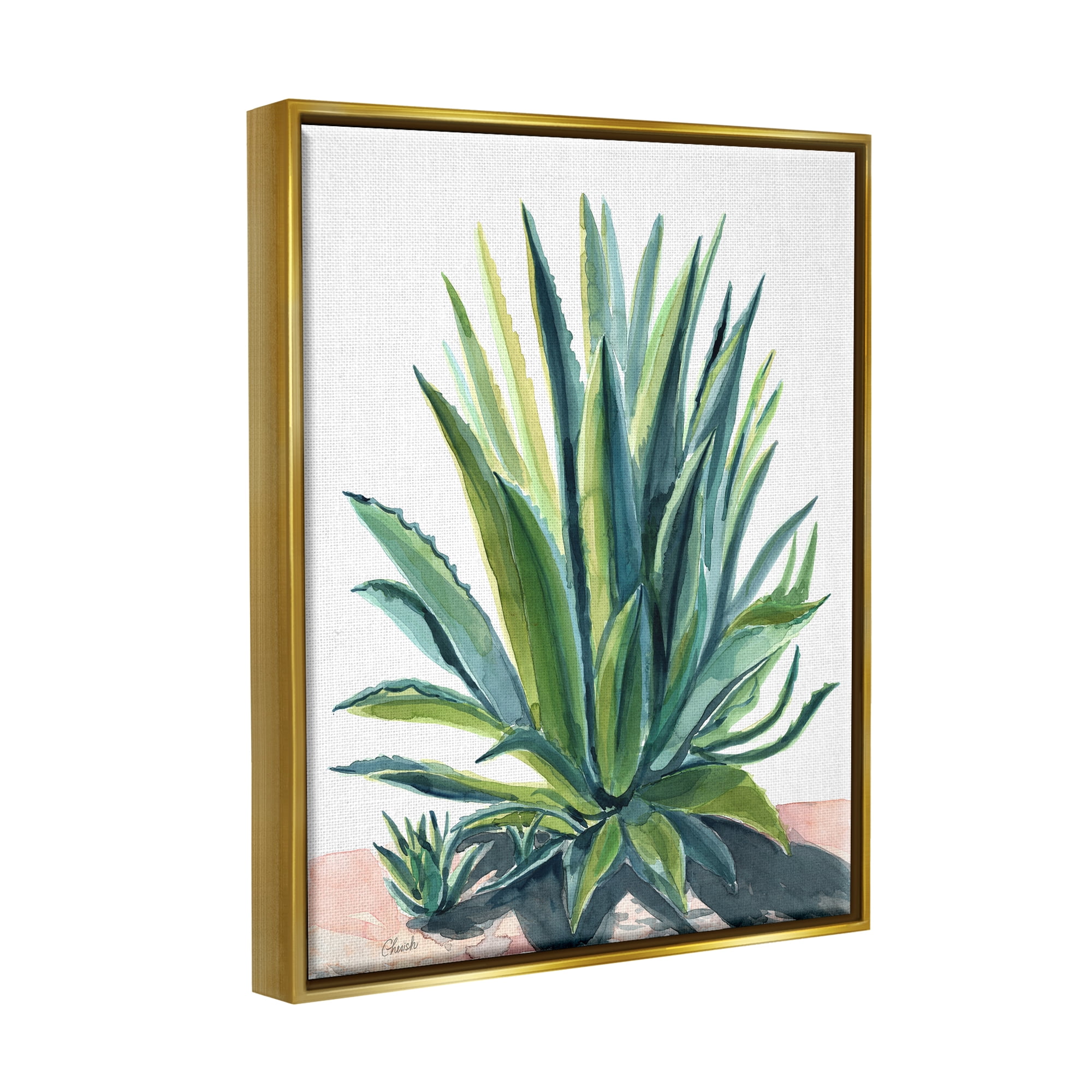 Stupell Aloe Plant Botanical Leaves Botanical & Floral Painting Gold Floater Framed Art Print Wall Art