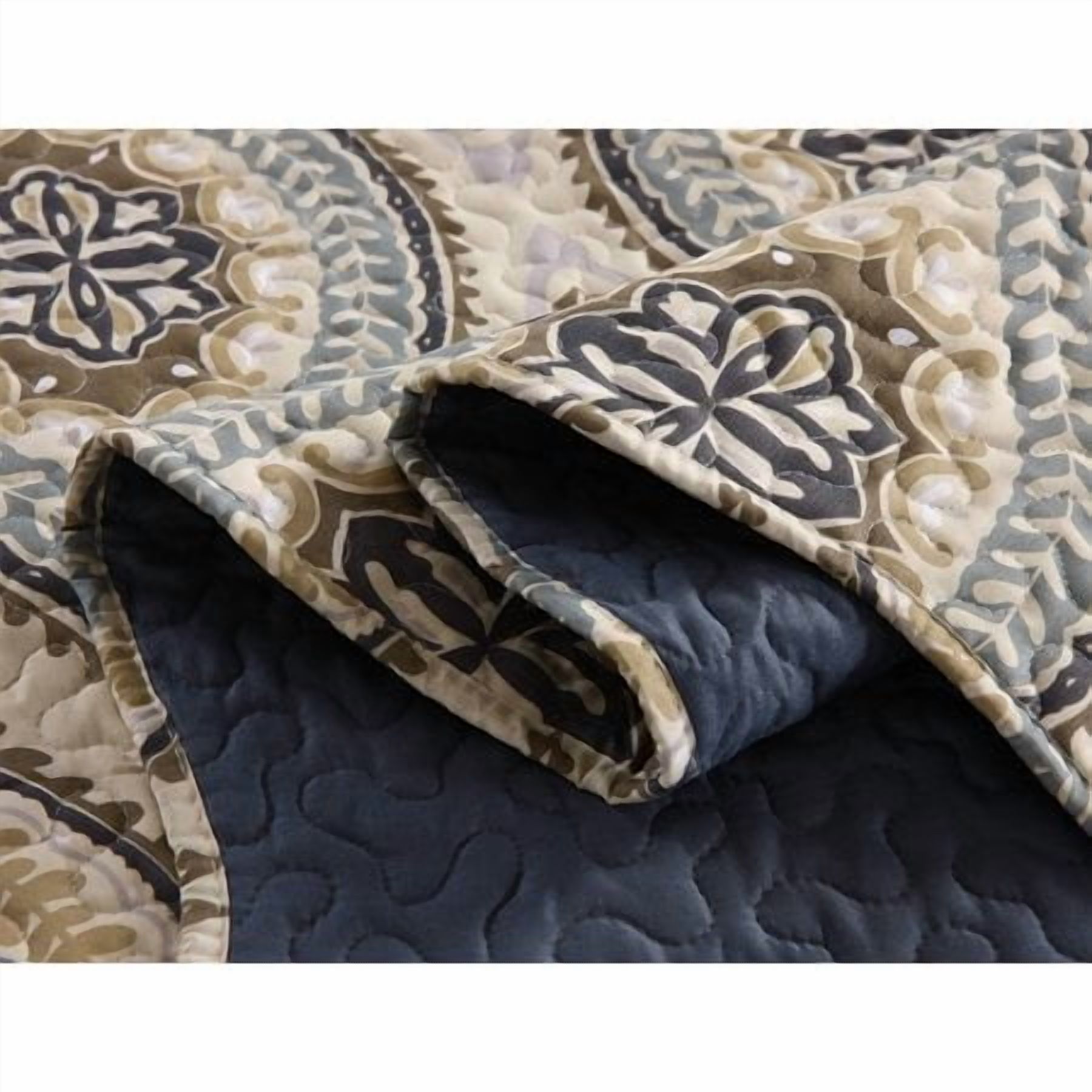 MarCielo 3 Piece Quilted Bedspread Queen, Printed Quilt, Quilt Set Bedding Throw Blanket Coverlet Oversize Lightweight Bedspread Ensemble, Dark Grey Queen Size, Joni