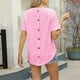 thumbnail image 5 of Camisetas de Manga Larga de las Mujeres de Color Sólido Botón Trasero Manga Corta Superior, Suelto Ajuste Casual Camiseta Diaria, 5 of 8