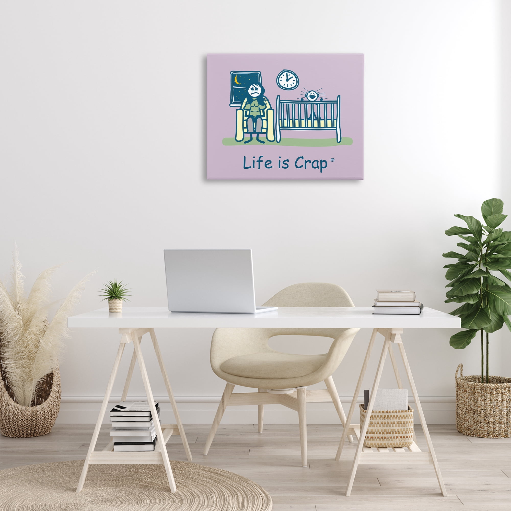 Stupell Industries Awake with Crying Baby Novelty & Humor Painting Wrapped Canvas Art Print Wall Art, 30 x 24