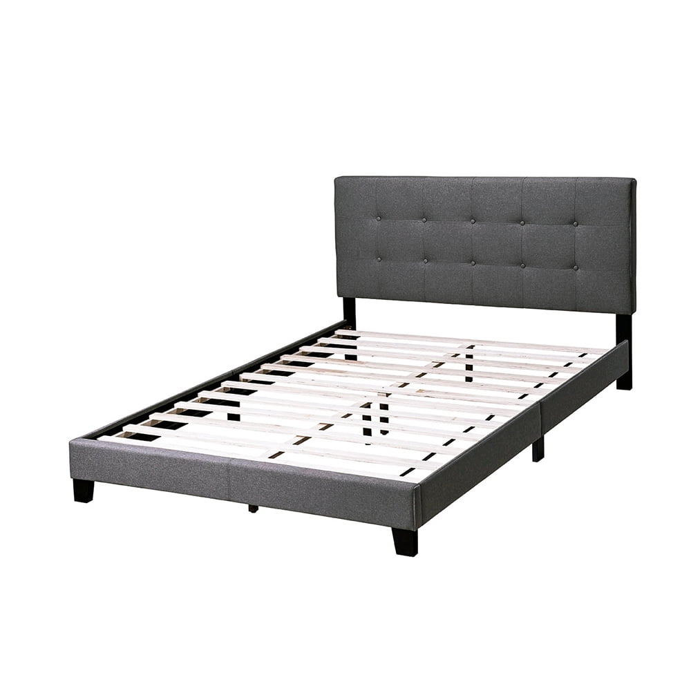 Kepooman Full Size Upholstered Platform Bed Frame with Square Tufted Headboard, Dark Grey Kepooman Full Size Upholstered Platform Bed Frame with Square Tufted Headboard, Dark Grey